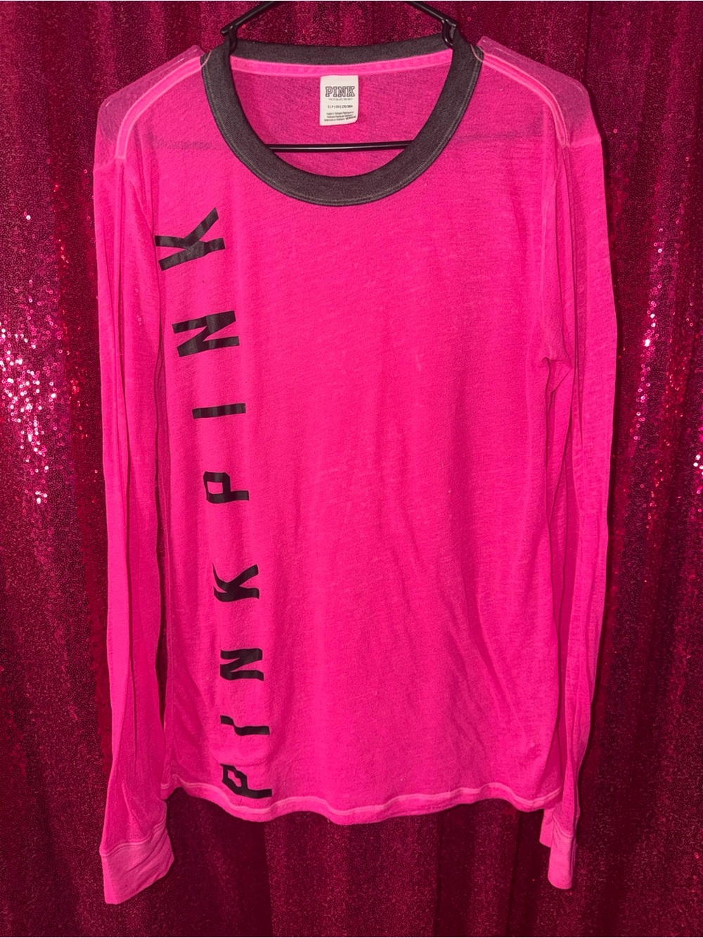 PINK Victoria's Secret Hot Pink Tee with Black Trim
